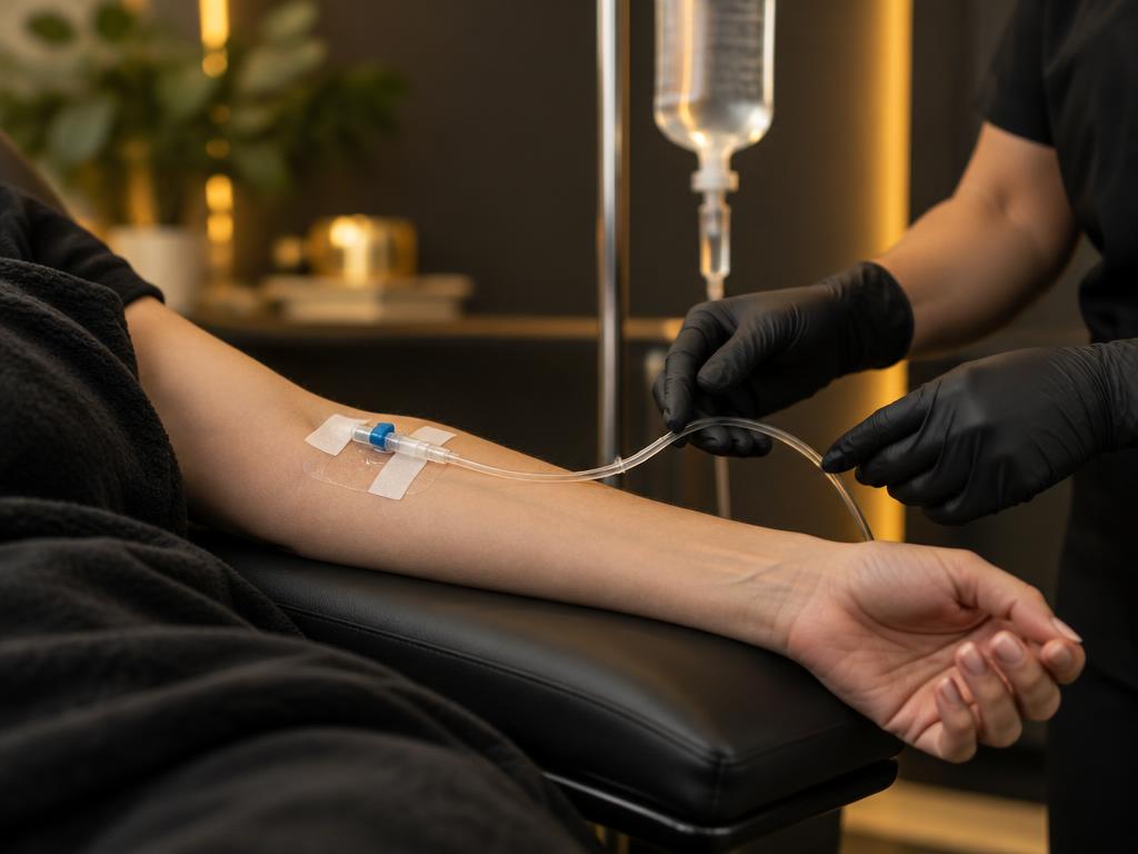 Editorial illustration of IV wellness therapy